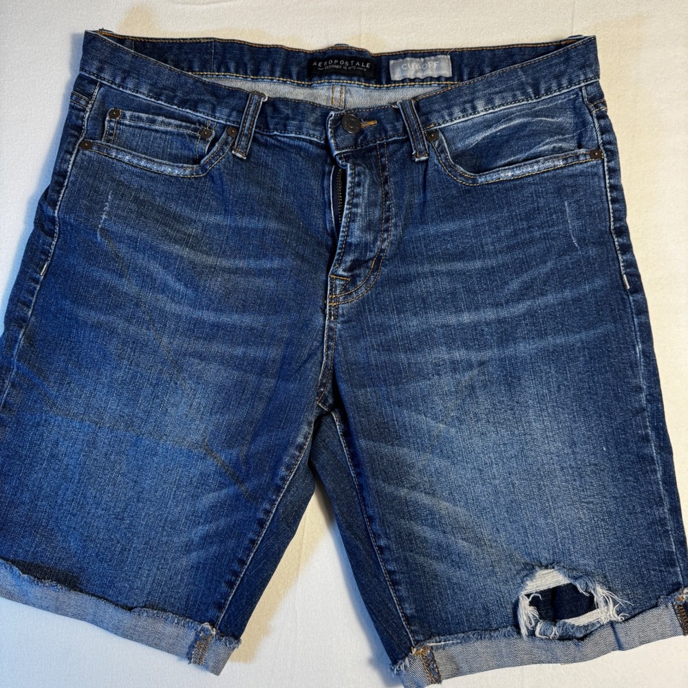 Aeropostale Cut-Off Denim‎ Shorts Womens 30 Medium Wash Distressed Cuffed Blue